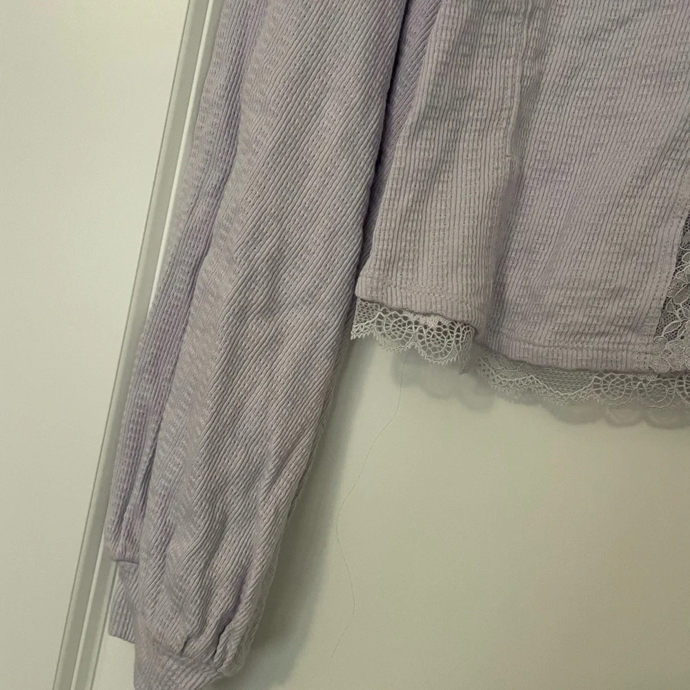 NWT Free People Run With Me Lavender Purple Lace Trim Long Sleeve Blouse